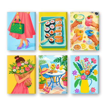 6 Mini-Gemälde | Buntes Frühling Set - Malen nach Zahlen