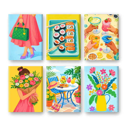 6 Mini-Gemälde | Buntes Frühling Set - Malen nach Zahlen