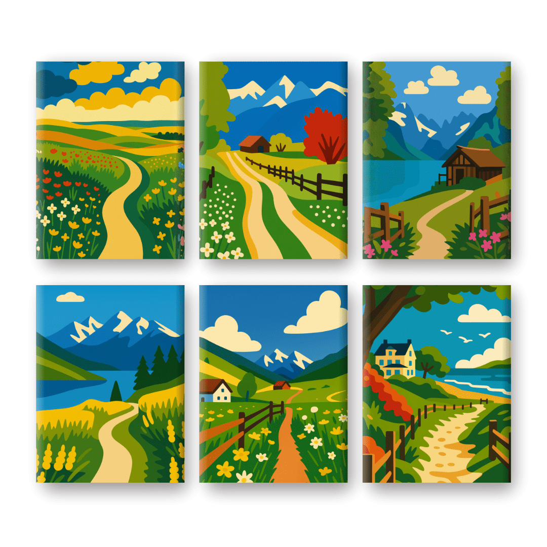 6 Mini-Gemälde | Landschaften Set-Malen nach zahlen