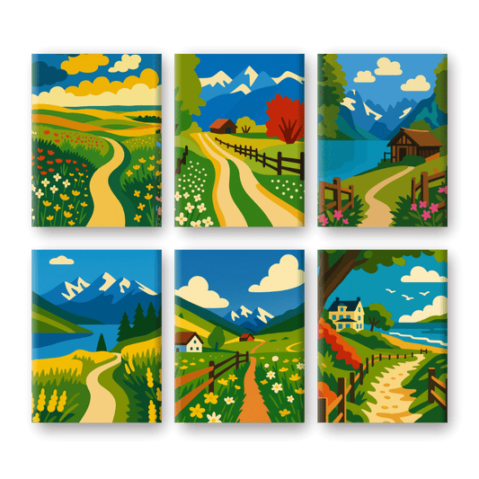 6 Mini-Gemälde | Landschaften Set-Malen nach zahlen