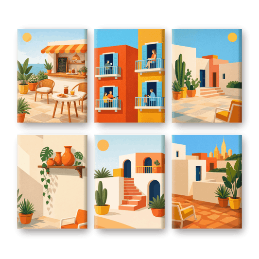 6 Mini-Gemälde | Mediterranes Dorf Set-Malen nach zahlen