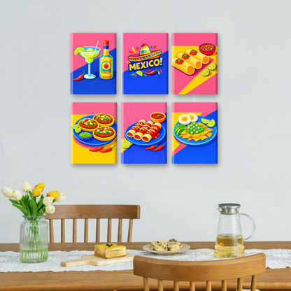 6 Mini-Gemälde | Mexikanisches Essen Set