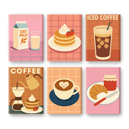 6 Mini-Gemälde | Morgenfrühstücks Set-Malen nach zahlen
