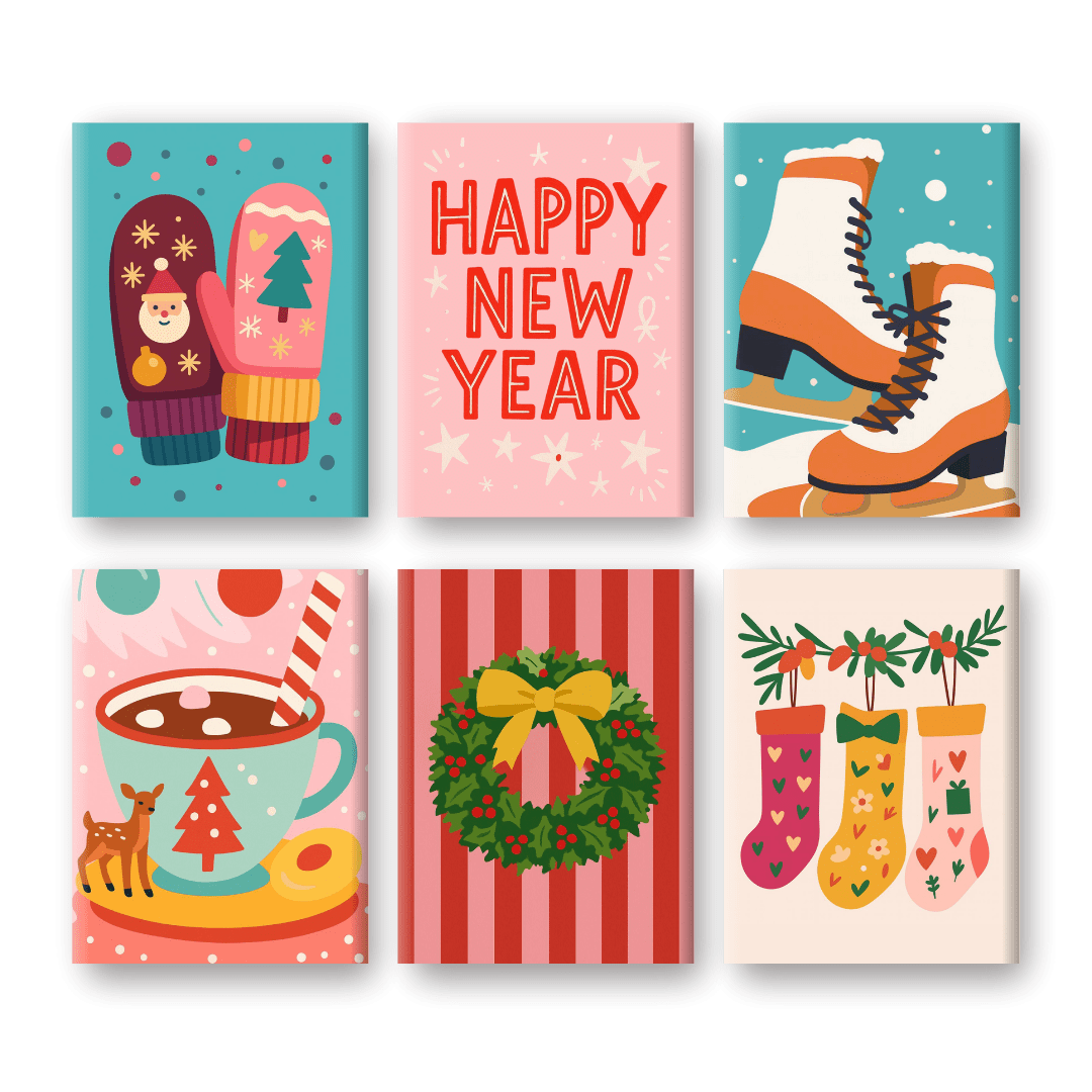 6 Mini-Gemälde | Neujahrs & Weihnachts Set-Malen nach zahlen