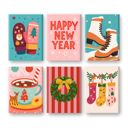 6 Mini-Gemälde | Neujahrs & Weihnachts Set-Malen nach zahlen
