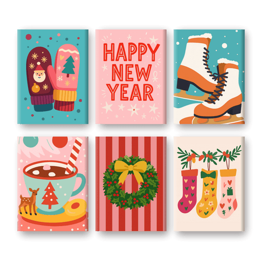 6 Mini-Gemälde | Neujahrs & Weihnachts Set-Malen nach zahlen