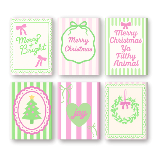 6 Mini-Gemälde | Pastell-Weihnachtsstreifen Set-Malen nach zahlen