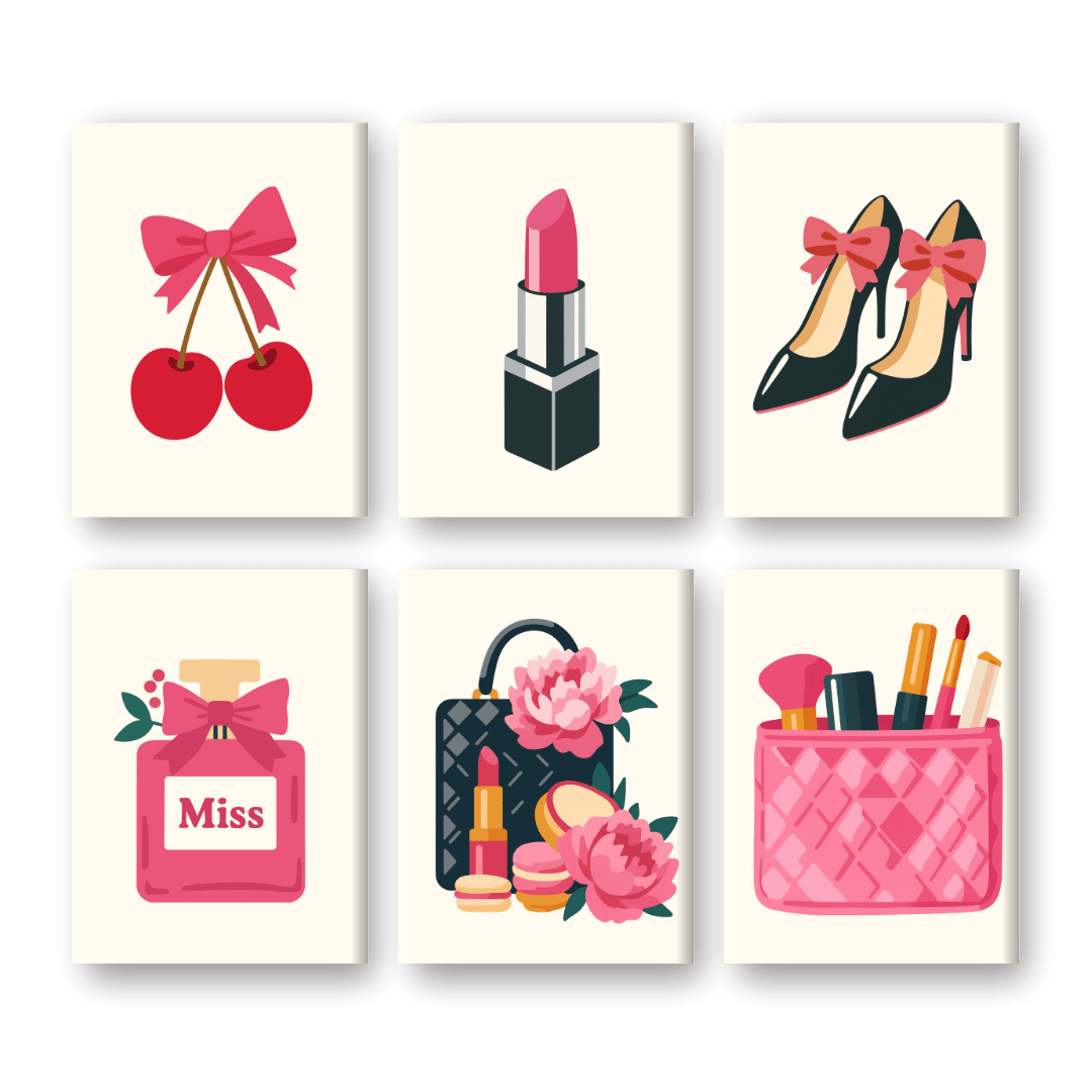 6 Mini-Gemälde | Rosa Accessoires Set-Malen nach zahlen