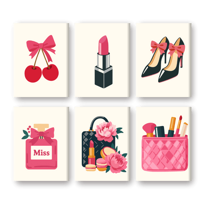 6 Mini-Gemälde | Rosa Accessoires Set-Malen nach zahlen