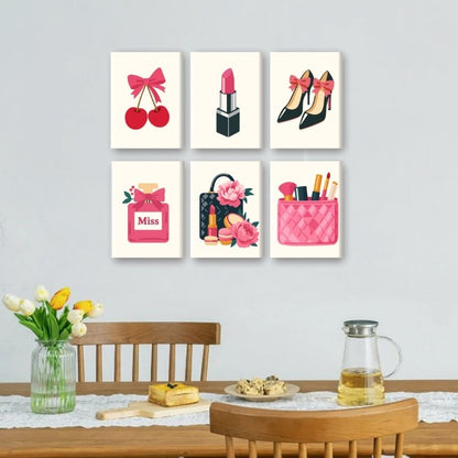 6 Mini-Gemälde | Rosa Accessoires Set