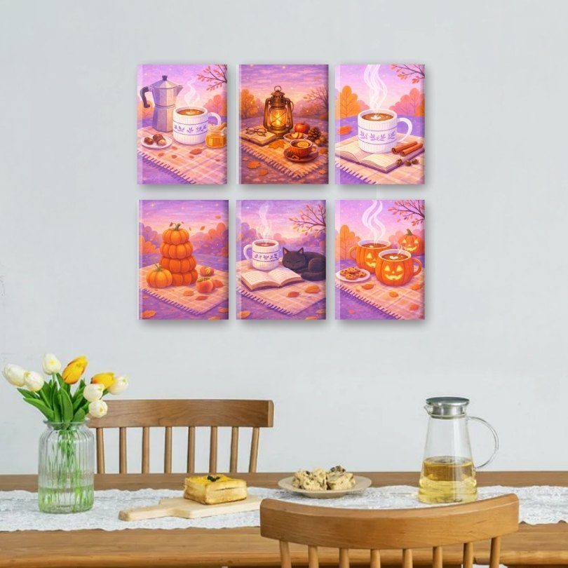 6 Mini-Gemälde | Kürbisgewürz-Picknick Set