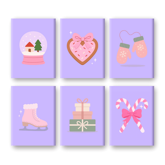 6 Mini-Gemälde | Lila Winter Set-Malen nach zahlen