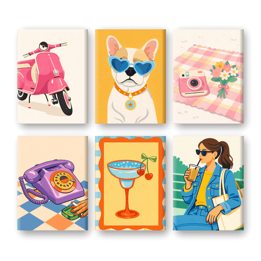6 Mini-Gemälde | Retro Pop Set-Malen nach zahlen