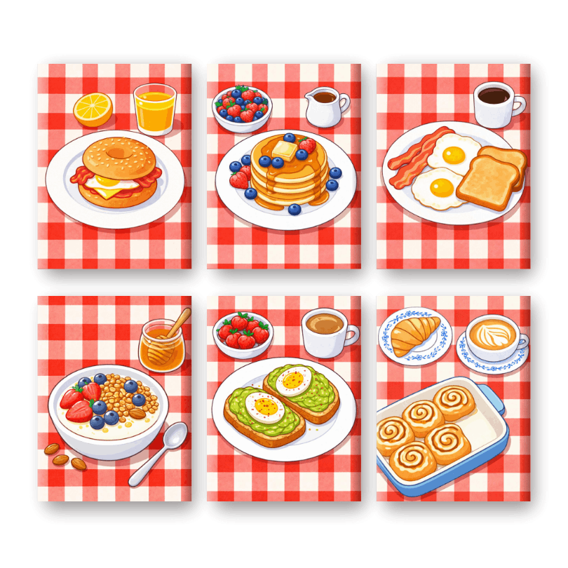 6 Mini-Gemälde | Salziges & Süßes Frühstücks Set-Malen nach zahlen