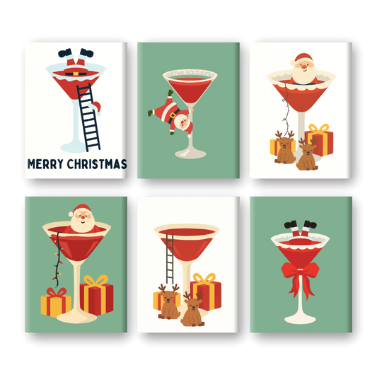 6 Mini-Gemälde | Santa & Cocktail Set-Malen nach zahlen