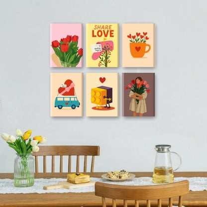 6 Mini-Gemälde | Liebe Teilen Set