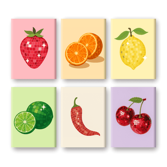 6 Mini-Gemälde | Glänzendes Früchte Set-Malen nach zahlen