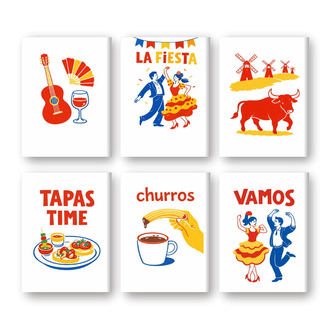 6 Mini-Gemälde | Spanisches Fiesta Set - Malen nach Zahlen