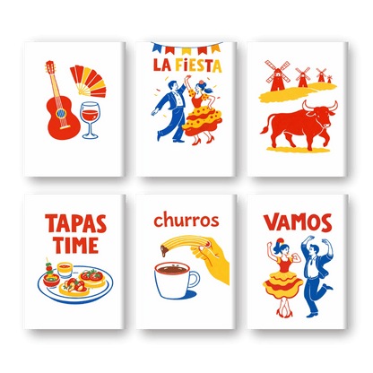 6 Mini-Gemälde | Spanisches Fiesta Set - Malen nach Zahlen
