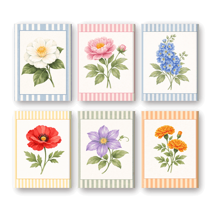 6 Mini-Gemälde | Gestreiftes Blumen-Set - Malen nach Zahlen