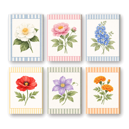 6 Mini-Gemälde | Gestreiftes Blumen-Set - Malen nach Zahlen