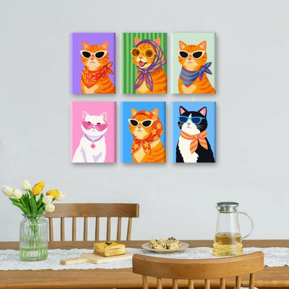 6 Mini-Gemälde | Stilvolle Katzen Set