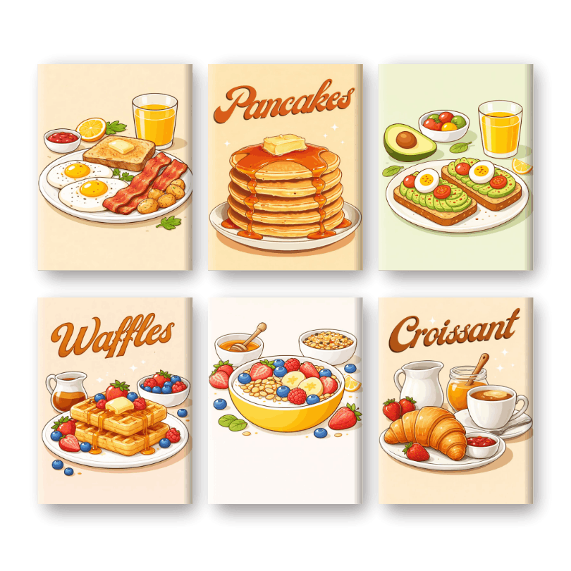 6 Mini-Gemälde | Sonntagsbrunch Set-Malen nach zahlen