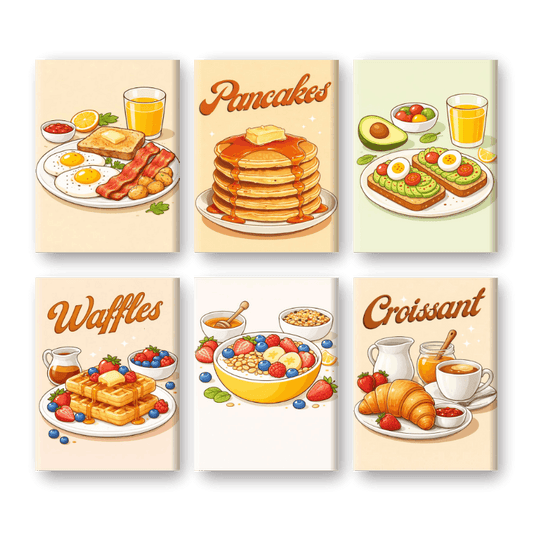 6 Mini-Gemälde | Sonntagsbrunch Set-Malen nach zahlen