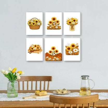 6 Mini-Gemälde | Sonnenblumen Set