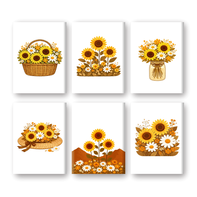 6 Mini-Gemälde | Sonnenblumen Set-Malen nach zahlen