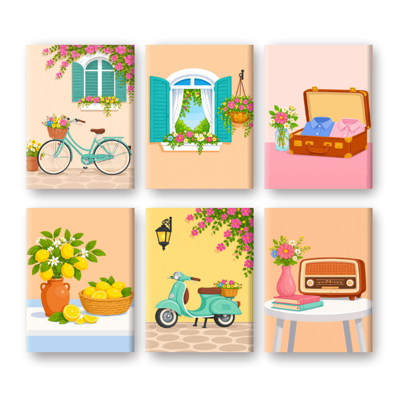6 Mini-Gemälde | Sonniges Italien Set-Malen nach zahlen