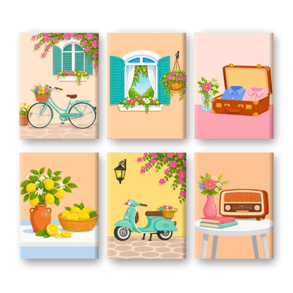 6 Mini-Gemälde | Sonniges Italien Set-Malen nach zahlen