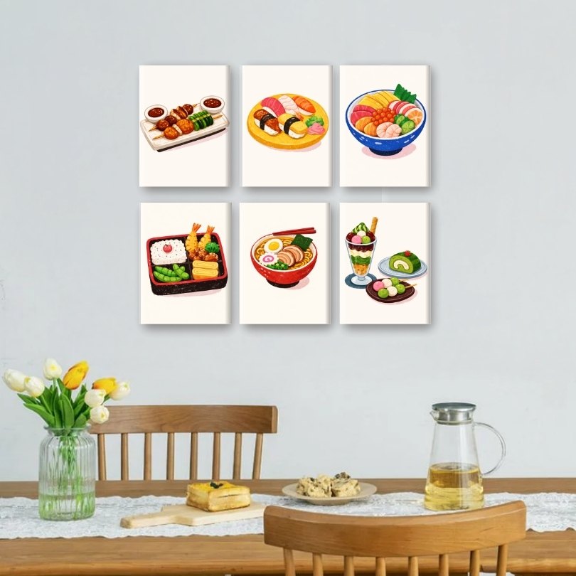 6 Mini-Gemälde | Sushi-Dinner Set
