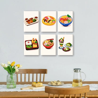 6 Mini-Gemälde | Sushi-Dinner Set