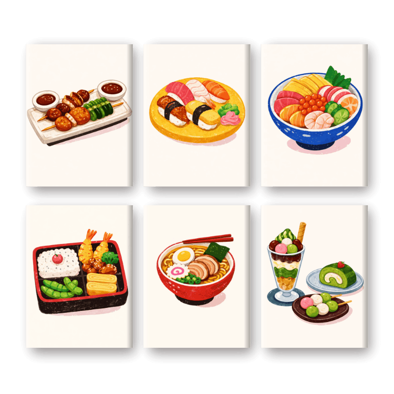 6 Mini-Gemälde | Sushi-Dinner Set-Malen nach zahlen