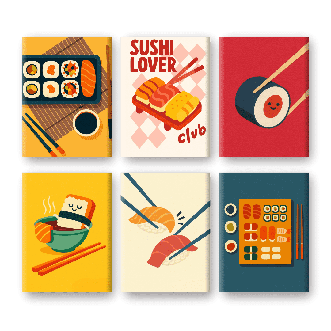 6 Mini-Gemälde | Sushi Set-Malen nach zahlen