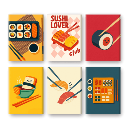 6 Mini-Gemälde | Sushi Set-Malen nach zahlen