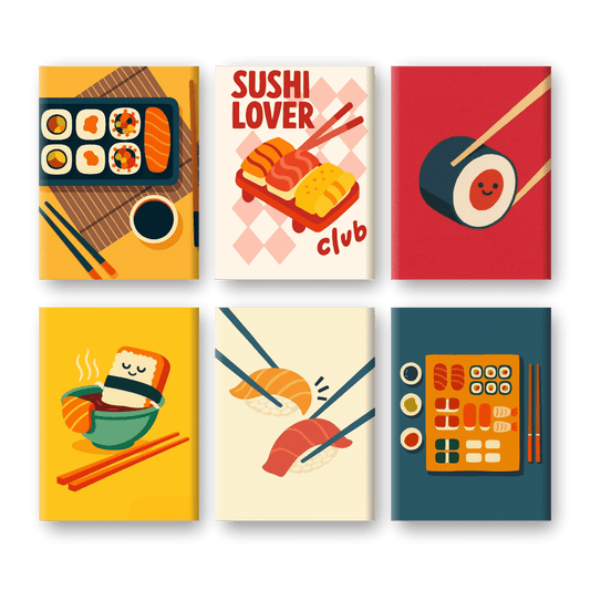 6 Mini-Gemälde | Sushi Set-Malen nach zahlen