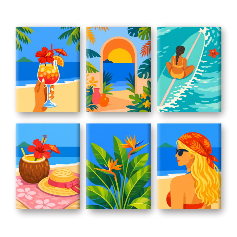 6 Mini-Gemälde | Tropisches Strandset-Malen nach zahlen