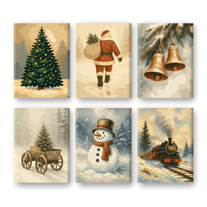6 Mini-Gemälde | Vintage Weihnachten Set-Malen nach zahlen