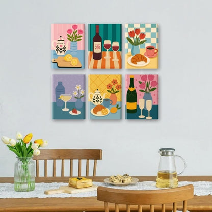 6 Mini-Gemälde | Vintage Küchen Set