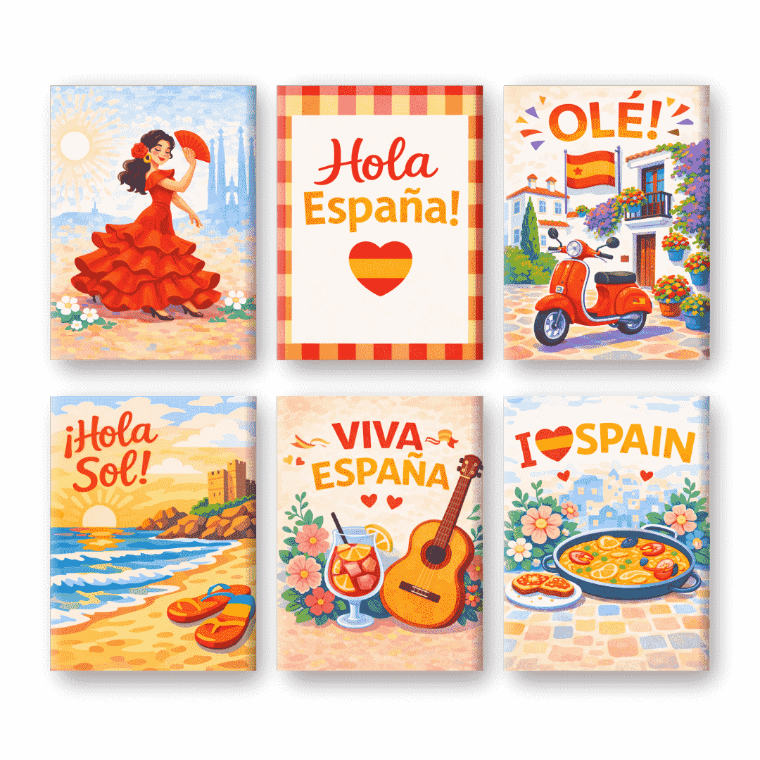 6 Mini-Gemälde | Viva Spanien Set-Malen nach zahlen