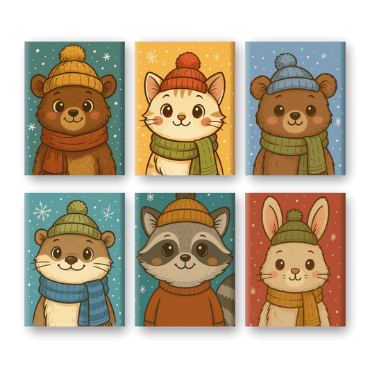 6 Mini-Gemälde | Wintertiere Set-Malen nach zahlen
