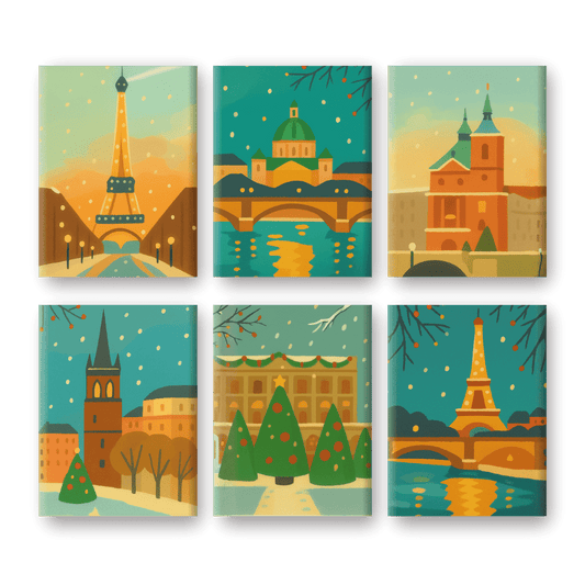 6 Mini-Gemälde | Winterstädte Set-Malen nach zahlen