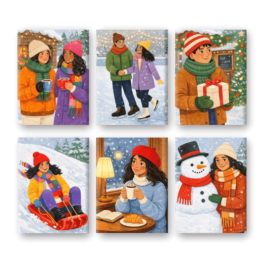 6 Mini-Gemälde | Winterspaß Set-Malen nach zahlen
