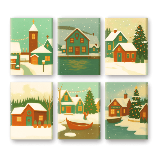 6 Mini-Gemälde | Winterdorf Set-Malen nach zahlen
