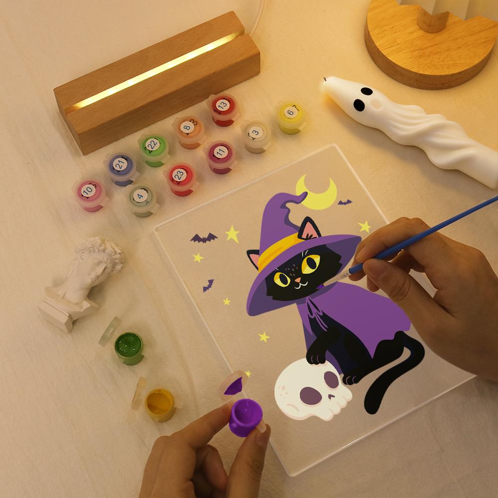 Malen nach Zahlen Halloween Lampe – Hexenkatze