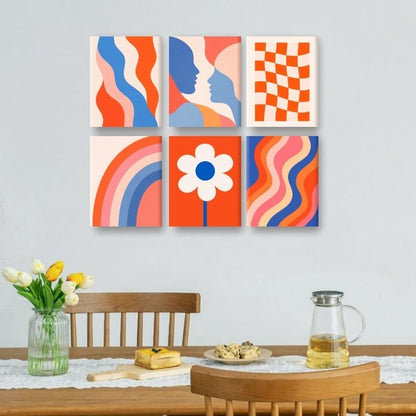 6 Mini-Gemälde | Retro-Blüten Set