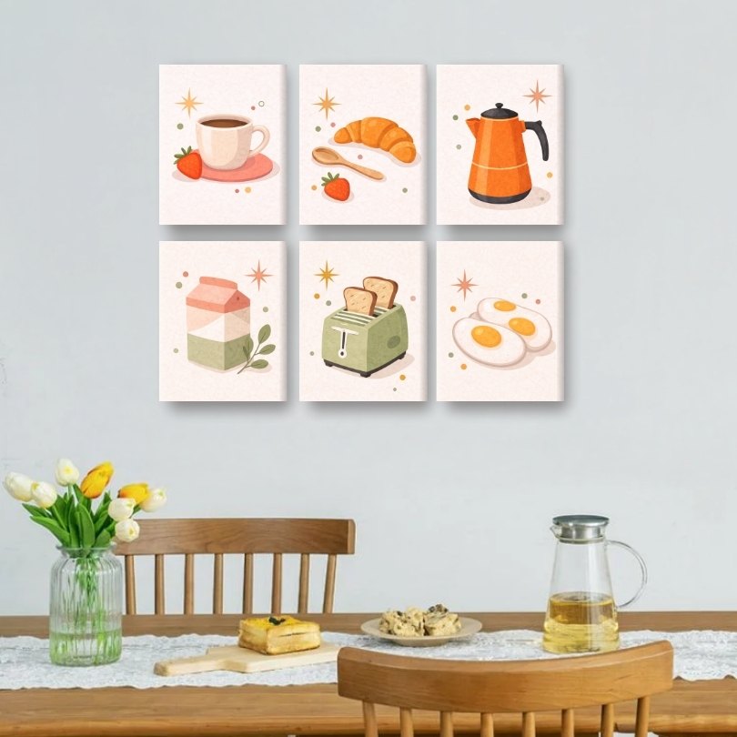 6 Mini-Gemälde | Frühstück & Küche Set