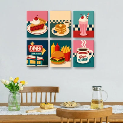 6 Mini-Gemälde | Diner rund um die Uhr Set